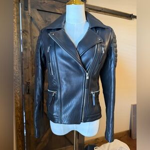 Vince Camuto Black Leather Asymmetrical Moto Jacket